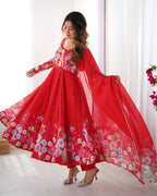Pink Pure Soft Organza Silk Anarkali Suit with Dupatta & Pant
