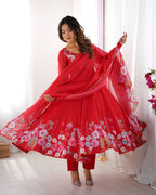 Pink Pure Soft Organza Silk Anarkali Suit with Dupatta & Pant
