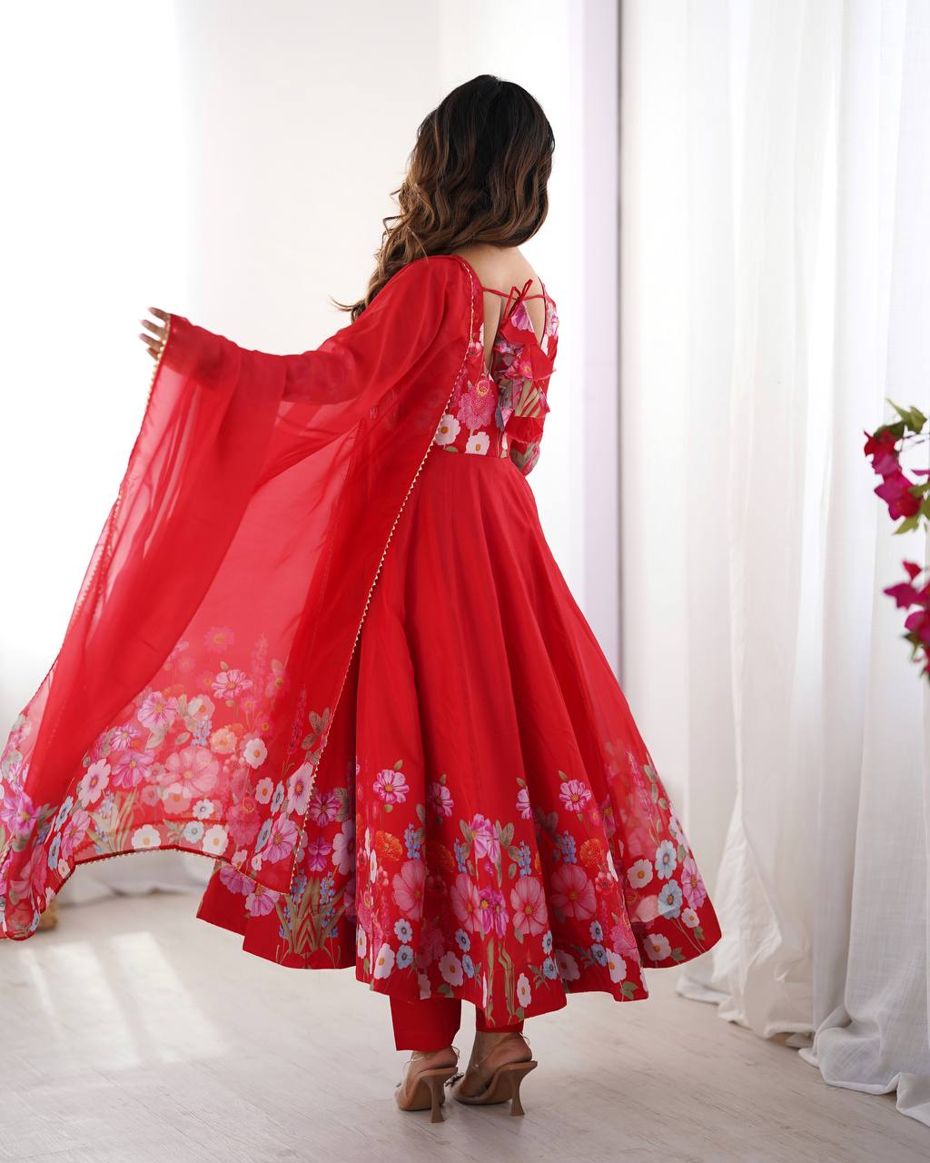 Pink Pure Soft Organza Silk Anarkali Suit with Dupatta & Pant
