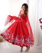 Pink Pure Soft Organza Silk Anarkali Suit with Dupatta & Pant