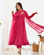 Digitally Printed Pure Georgette Anarkali Suit With Huge Flair Comes With Duppatta & Pant
