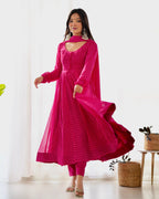 Digitally Printed Pure Georgette Anarkali Suit With Huge Flair Comes With Duppatta & Pant
