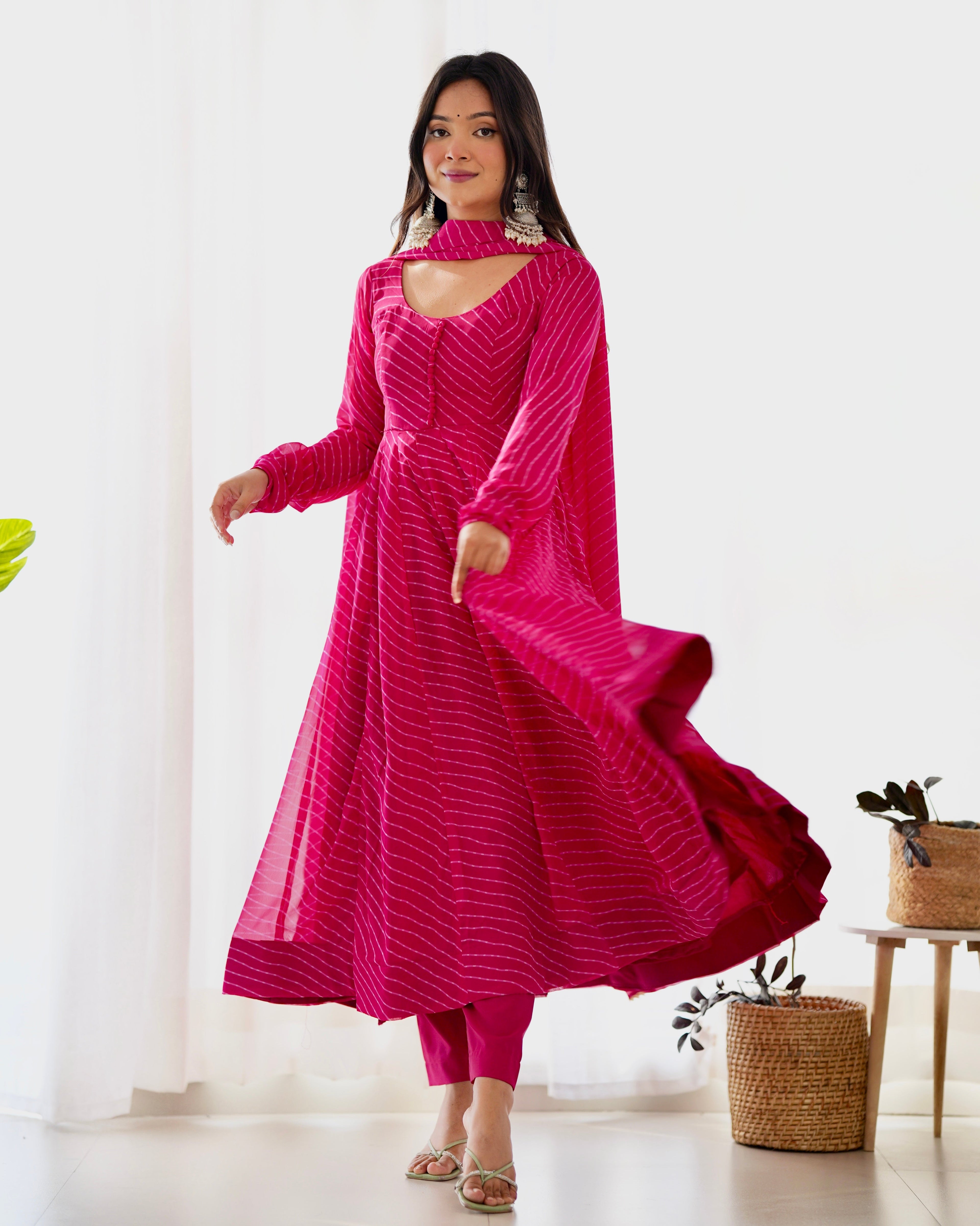 Digitally Printed Pure Georgette Anarkali Suit With Huge Flair Comes With Duppatta & Pant
