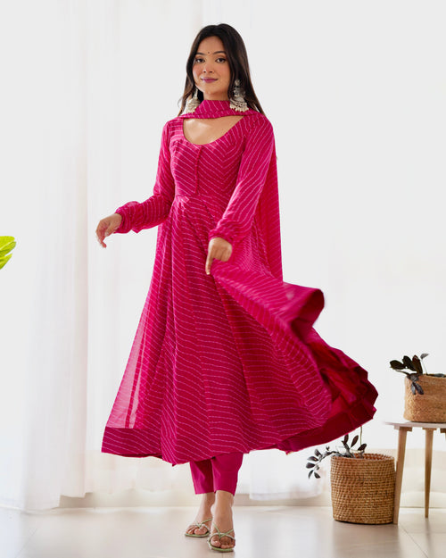 Digitally Printed Pure Georgette Anarkali Suit With Huge Flair Comes With Duppatta & Pant
