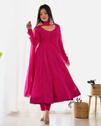 Digitally Printed Pure Georgette Anarkali Suit With Huge Flair Comes With Duppatta & Pant

