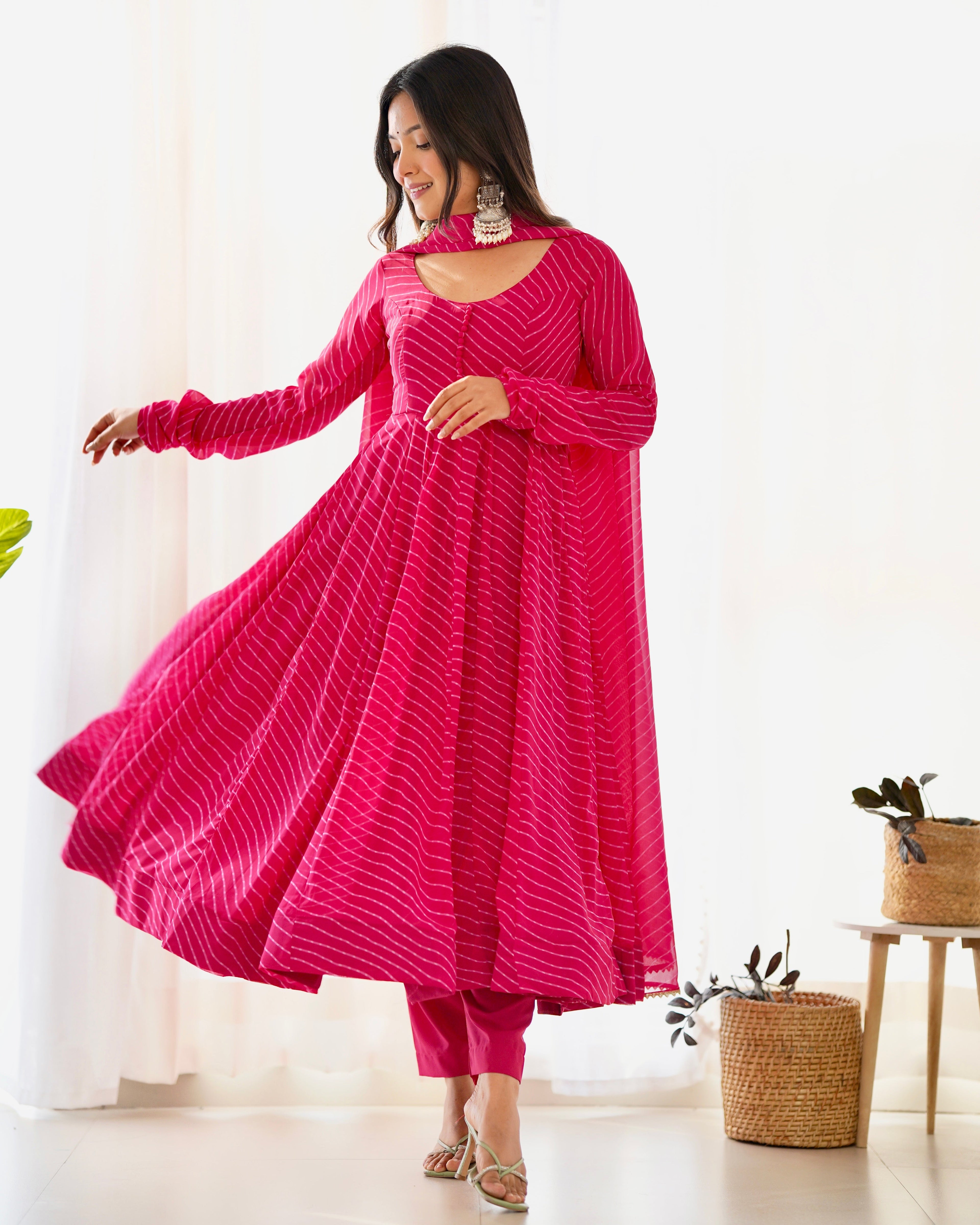 Digitally Printed Pure Georgette Anarkali Suit With Huge Flair Comes With Duppatta & Pant
