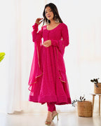 Digitally Printed Pure Georgette Anarkali Suit With Huge Flair Comes With Duppatta & Pant
