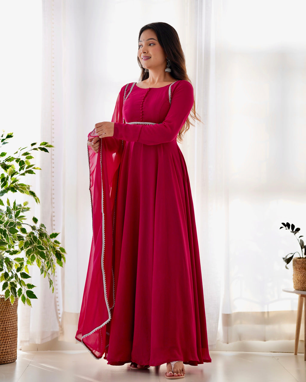 Digitally Printed Pure Georgette Anarkali Suit With Huge Flair Comes With Duppatta & Pant
