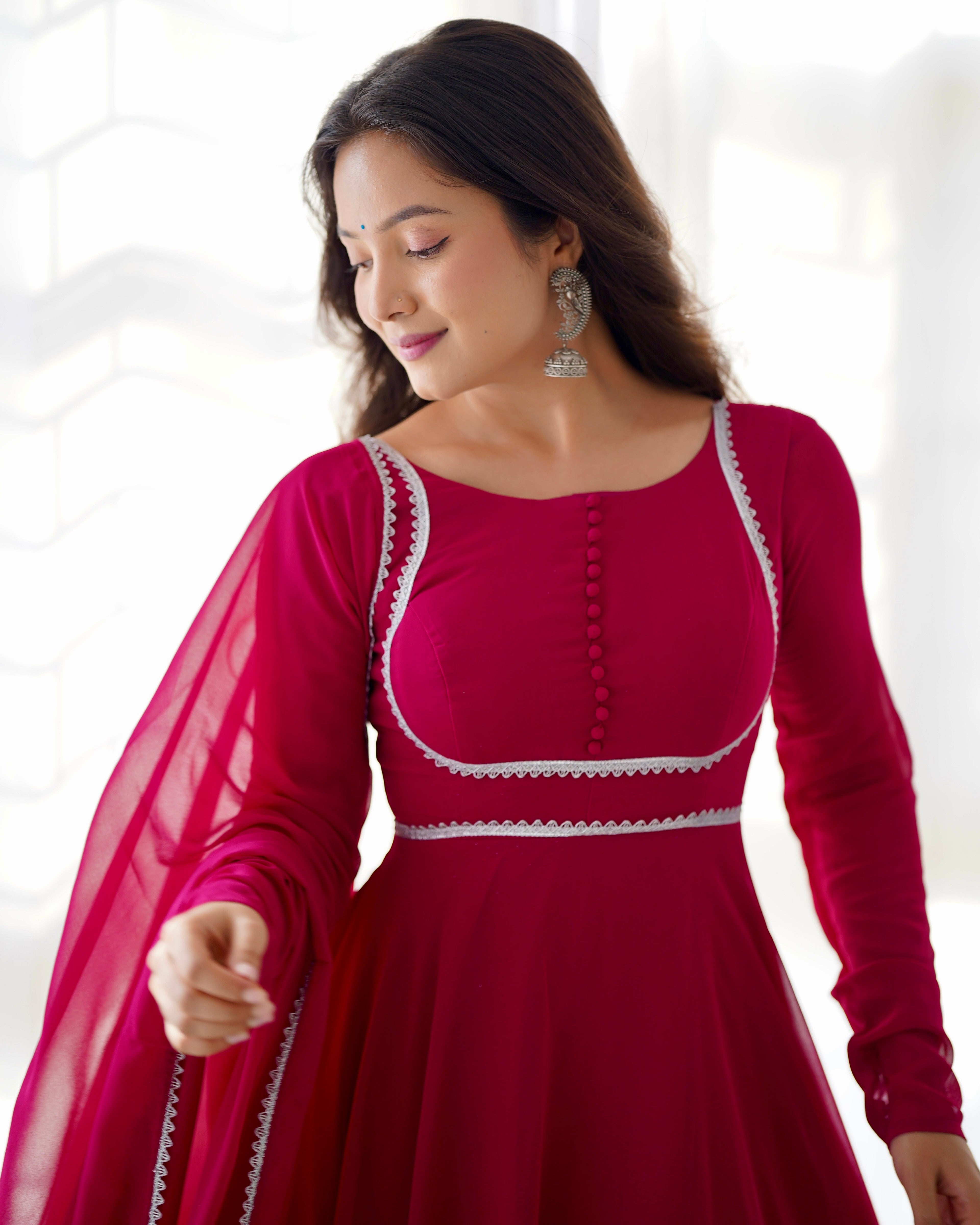 Digitally Printed Pure Georgette Anarkali Suit With Huge Flair Comes With Duppatta & Pant
