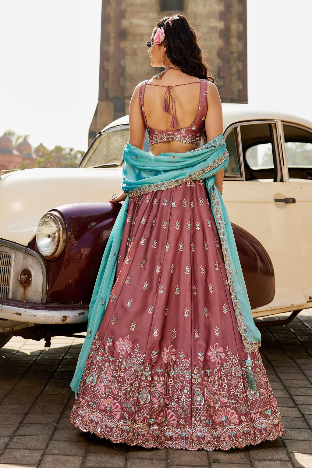 Premium Pink Rangoli Silk Zari Dori Sequins Bridal Lehenga Choli Set
