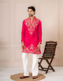 Pink Roman Silk Thread Work Kurta Set | Tulip Designer