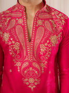 Pink Roman Silk Thread Work Kurta Set | Tulip Designer
