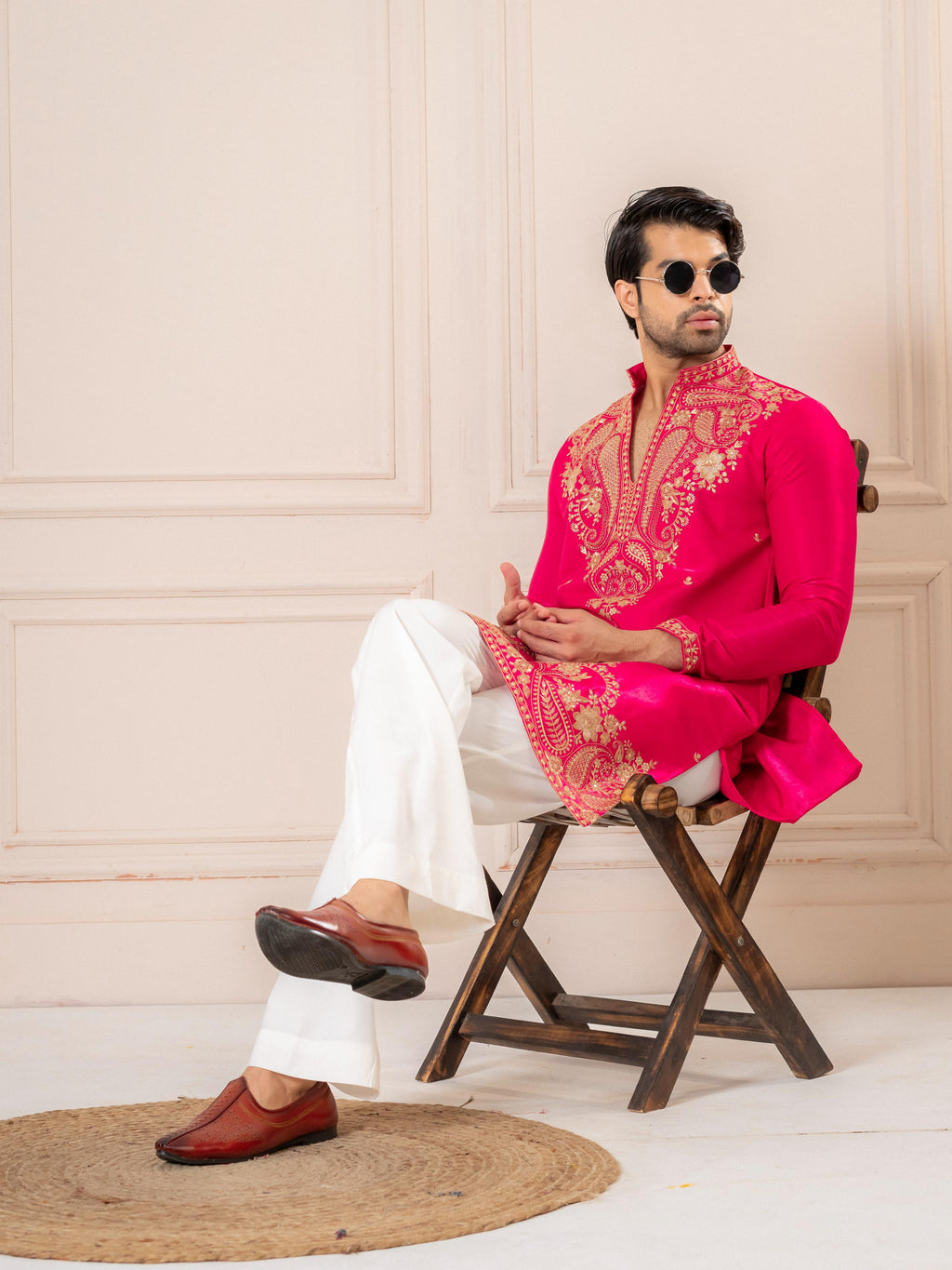 Pink Roman Silk Thread Work Kurta Set | Tulip Designer

