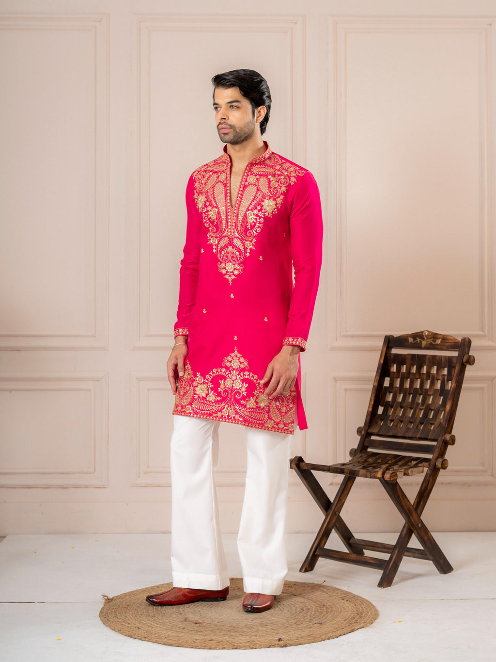 Pink Roman Silk Thread Work Kurta Set | Tulip Designer
