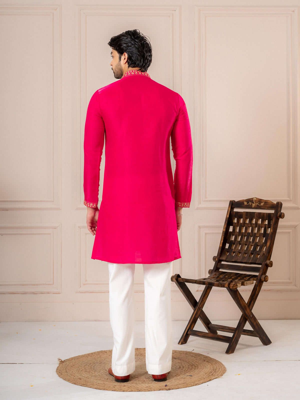 Pink Roman Silk Thread Work Kurta Set | Tulip Designer

