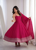 Stunning Pink Roman Silk Chanderi Designer Suit with Dupatta
