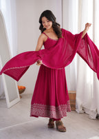 Stunning Pink Roman Silk Chanderi Designer Suit with Dupatta
