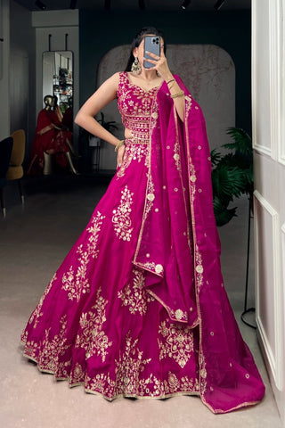 Pink Sequins Embroidered Wedding Lehenga Choli