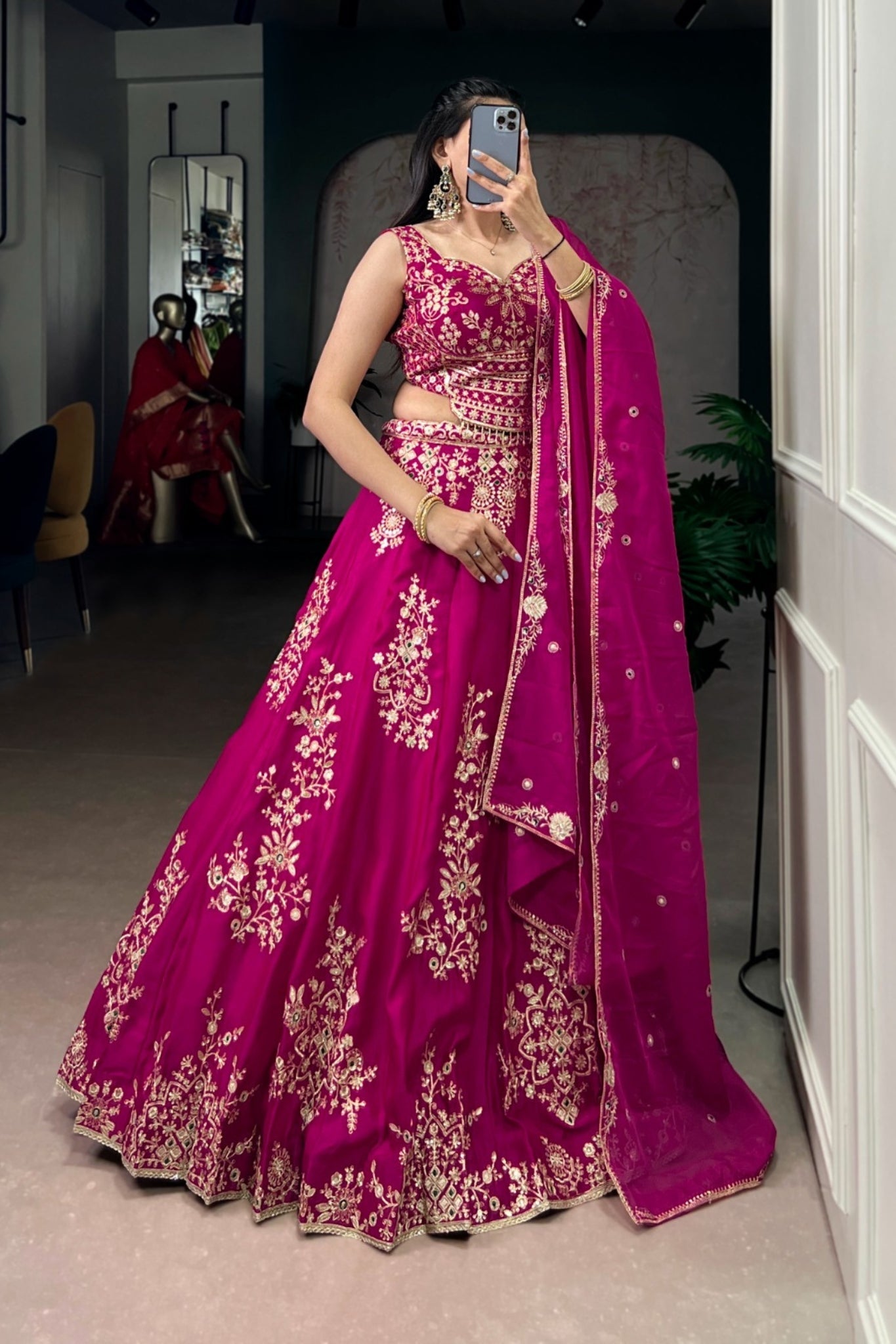 Pink Sequins Embroidered Wedding Lehenga Choli