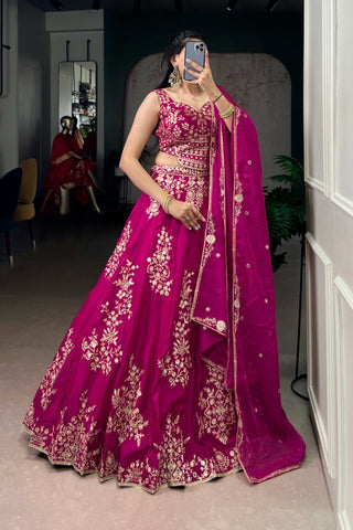Pink Sequins Embroidered Wedding Lehenga Choli