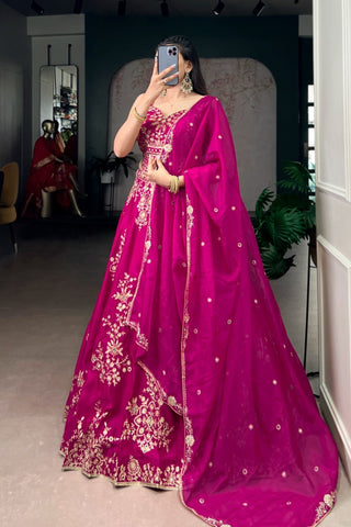 Pink Sequins Embroidered Wedding Lehenga Choli