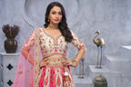 Pink Bridal Lehenga with Temple & Peacock Motifs
