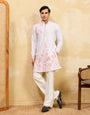 Signature White Khadi Silk Men’s Kurta with Pink Thread Work