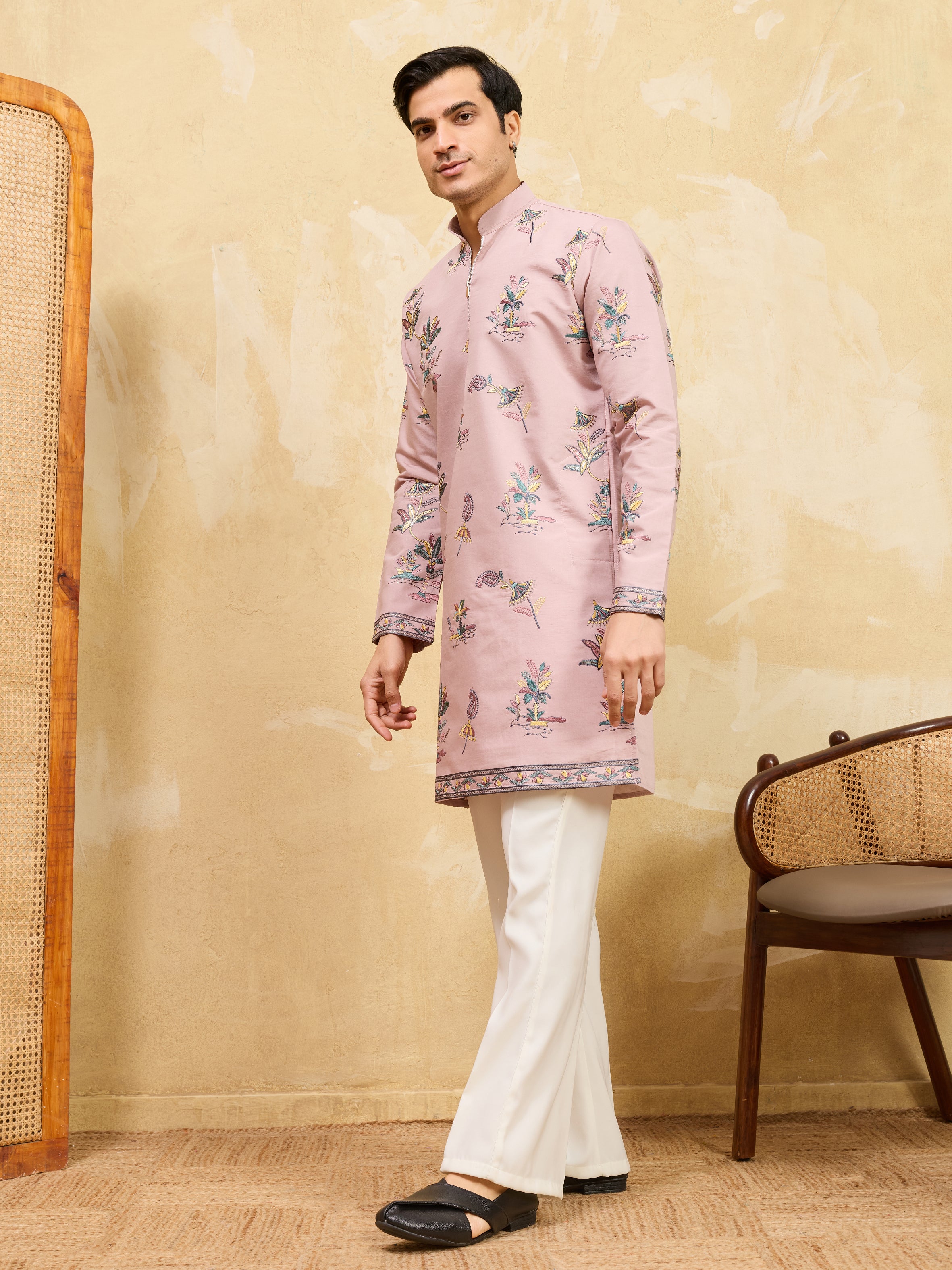 Luxury Pink Viscose Silk Kurta & Pant Ensemble for Celebrations
