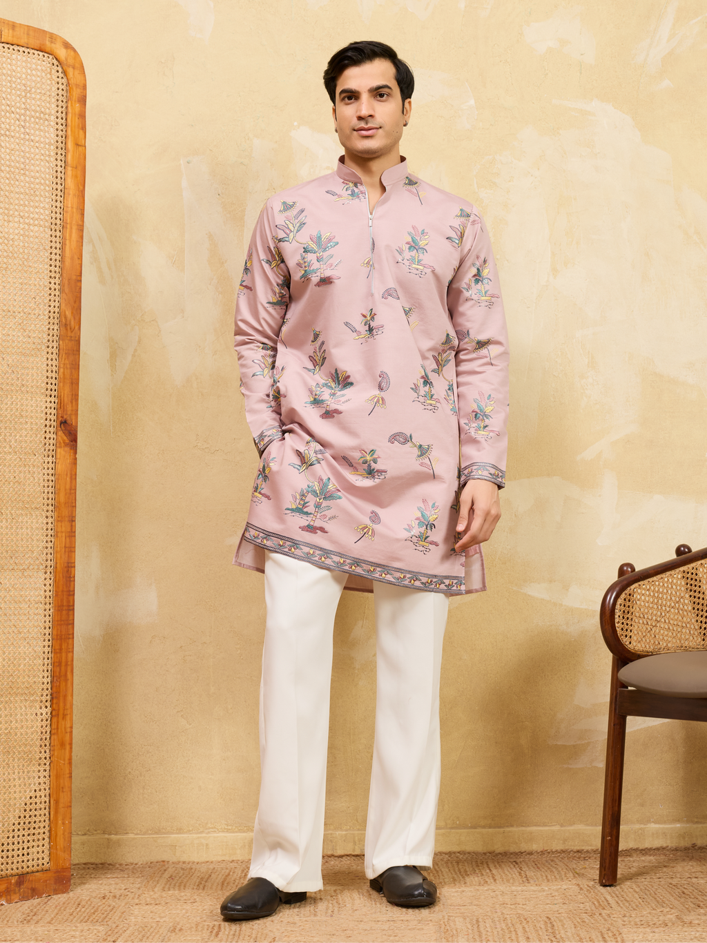 Luxury Pink Viscose Silk Kurta Ensemble for Celebrations

