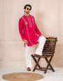 Rani Pink Tissue Thread Embroidered Kurta | Tulip Designer