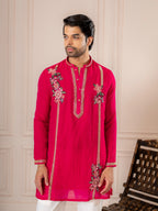 Rani Pink Tissue Thread Embroidered Kurta | Tulip Designer
