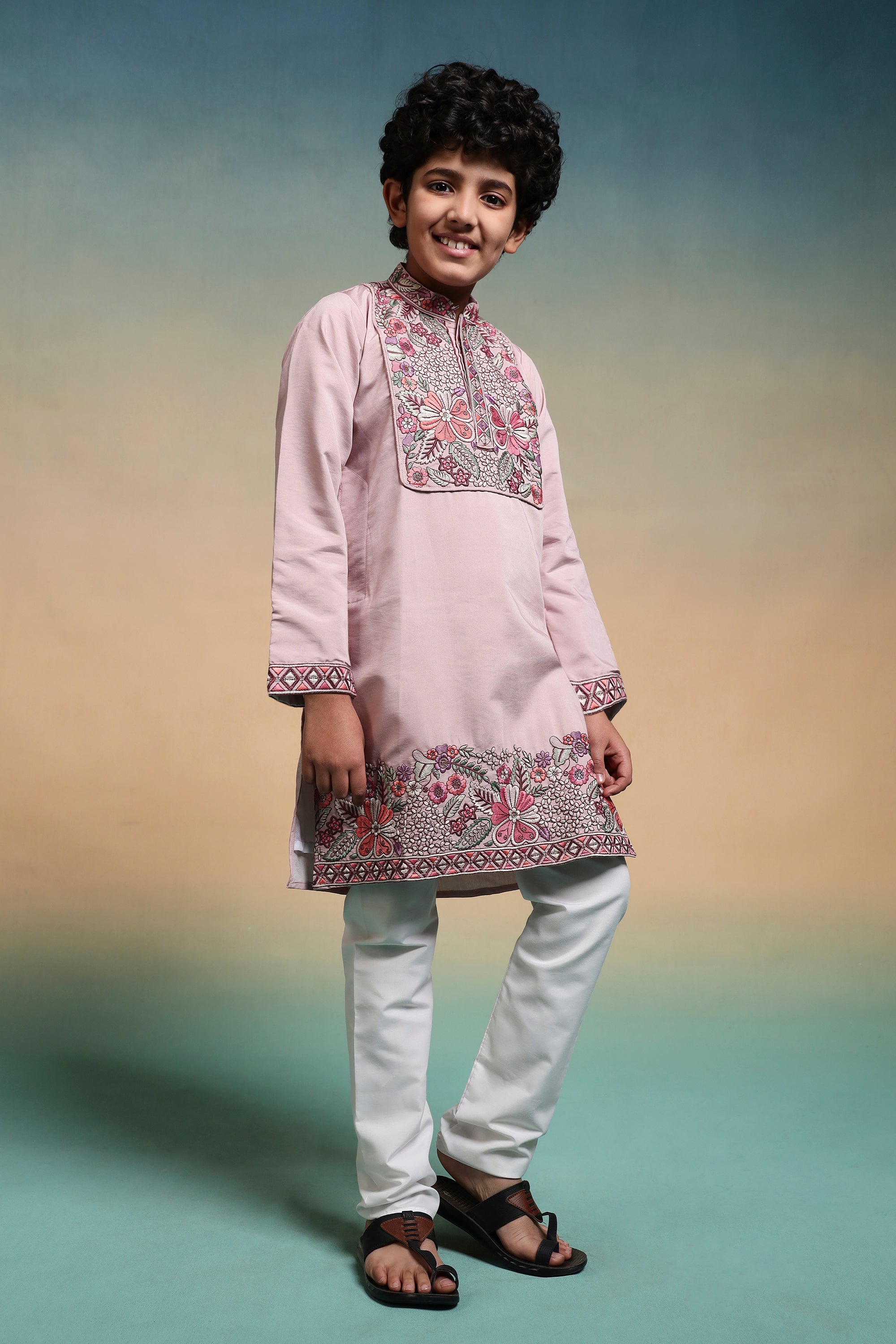 Luxury Pink Viscose Silk Embroidered Kurta Set For Festival