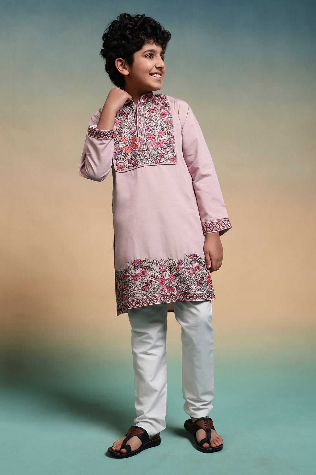 Luxury Pink Viscose Silk Embroidered Kurta Set For Festival