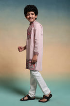Luxury Pink Viscose Silk Embroidered Kurta Set For Festival