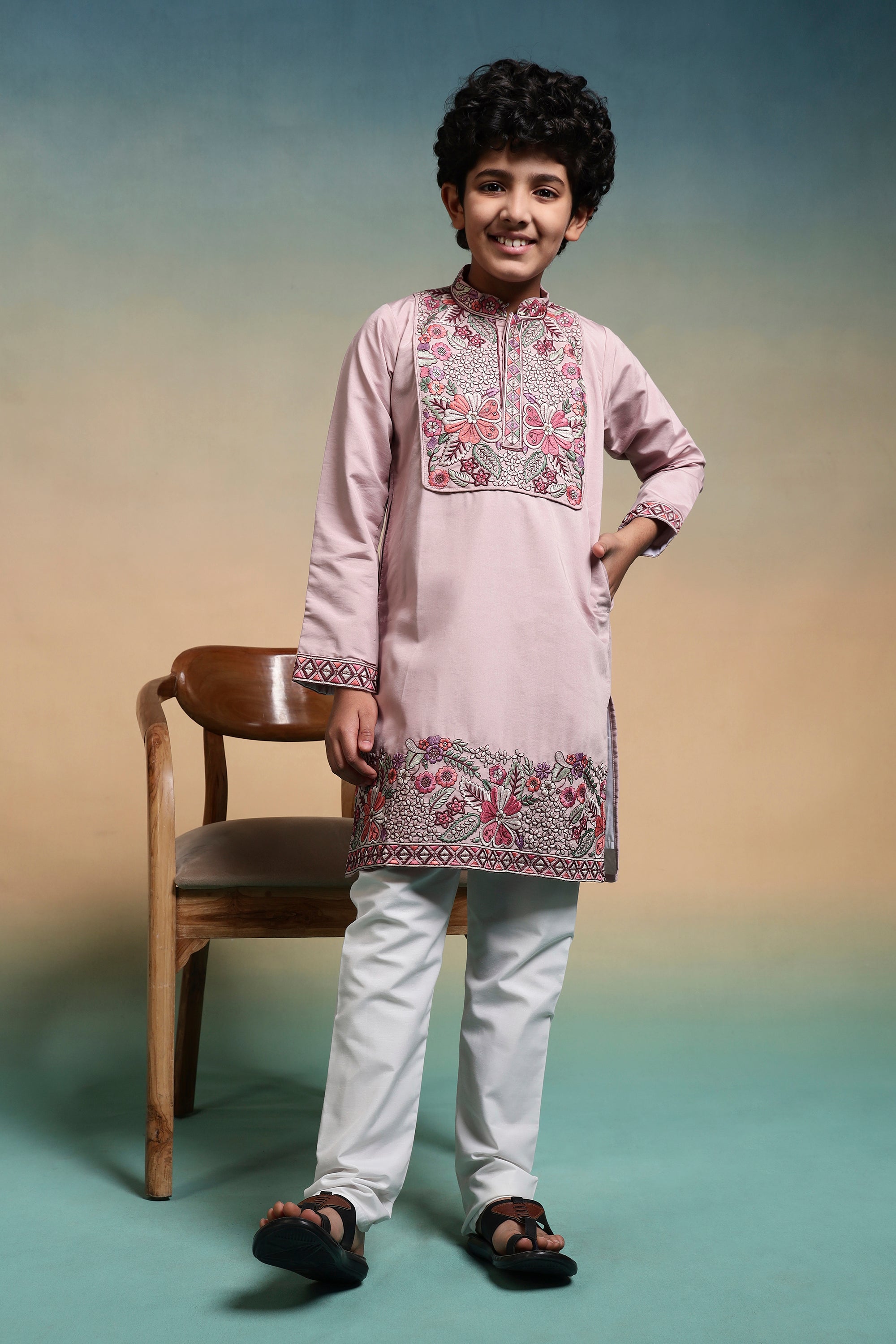 Luxury Pink Viscose Silk Embroidered Kurta Set For Festival