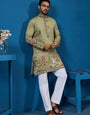 Traditional Pista Green Embroidered Kurta for Men
