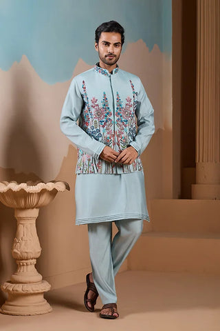 Unique Pista Color Koti Kurta Set for Men’s Style