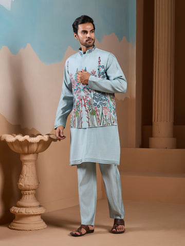 Unique Pista Color Koti Kurta Set for Men’s Style