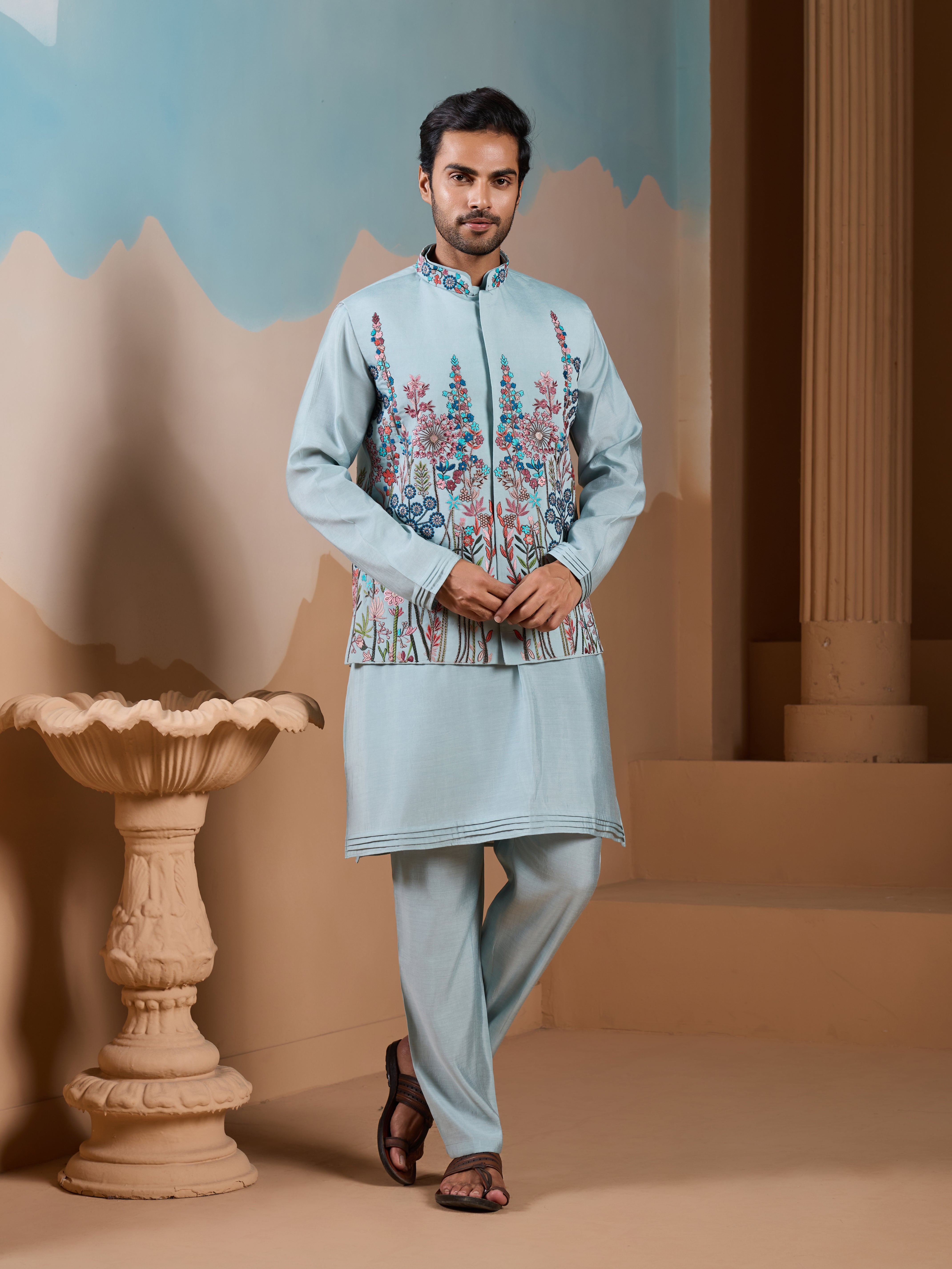 Unique Pista Color Koti Kurta Set for Men’s Style