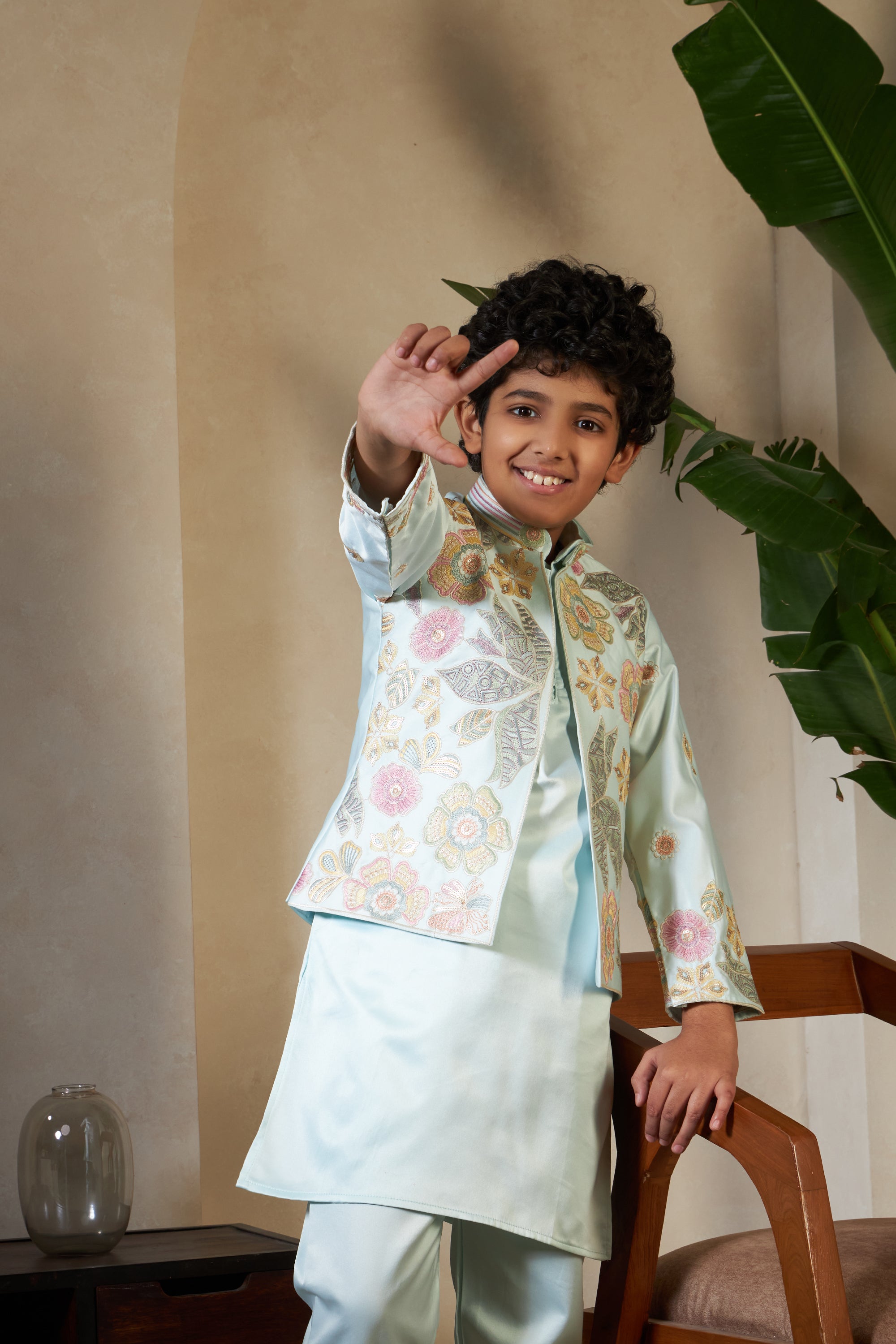 Pista Green Embroidered Carnival Set for Boys
