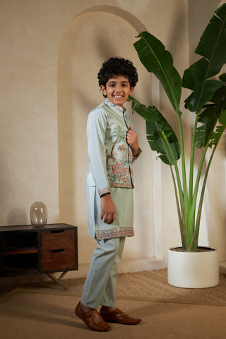 Pista Green Koti Kurta Set For Festive Wear

