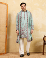 Premium Pista Green Embroidered Viscose Silk Kurta and Dupatta for Men