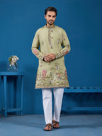 Traditional Pista Green Embroidered Kurta for Men