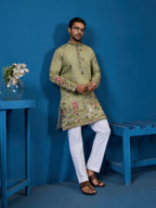 Traditional Pista Green Embroidered Kurta for Men
