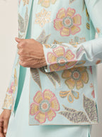 Luxury Wedding & Carnival Wear Pista Green Koti Kurta for Men
