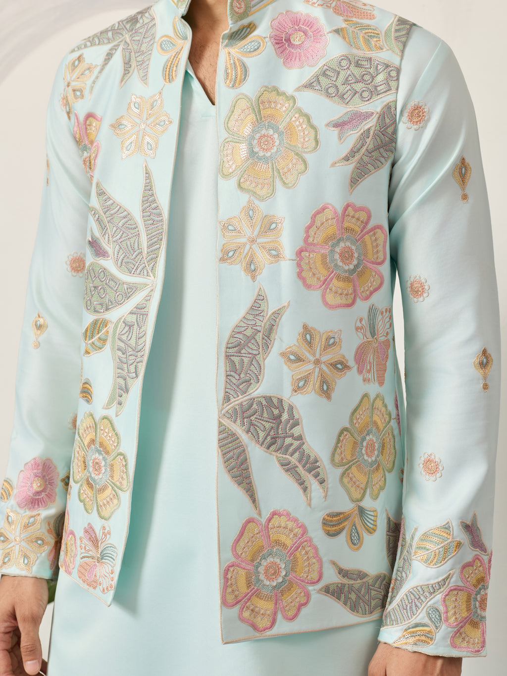 Luxury Wedding & Carnival Wear Pista Green Koti Kurta for Men
