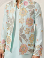 Luxury Wedding & Carnival Wear Pista Green Koti Kurta for Men
