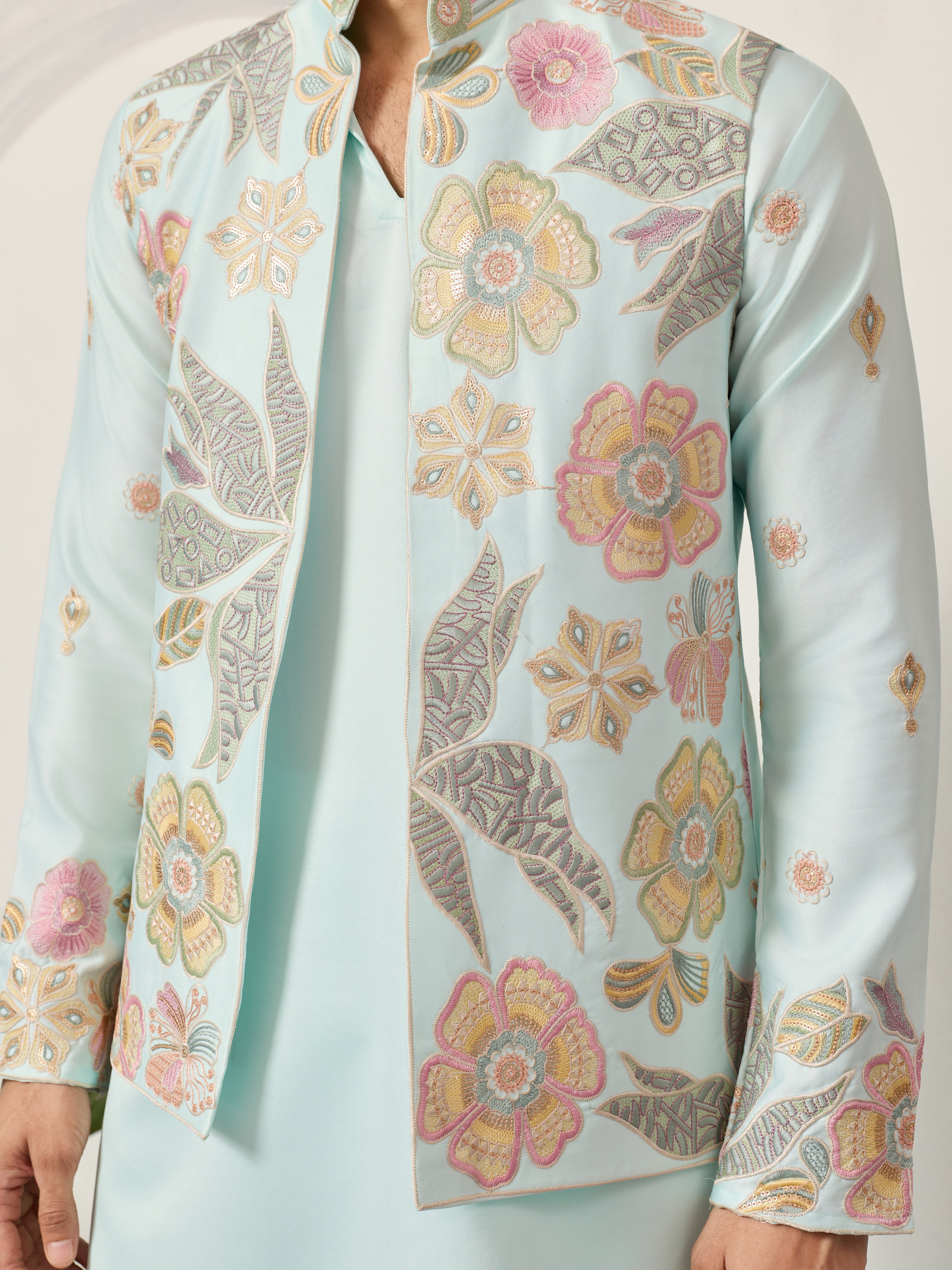 Luxury Wedding & Carnival Wear Pista Green Koti Kurta for Men
