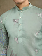 Premium Pista Green Viscose Silk party wear kurta for men