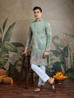 Premium Pista Green Viscose Silk party wear kurta for men